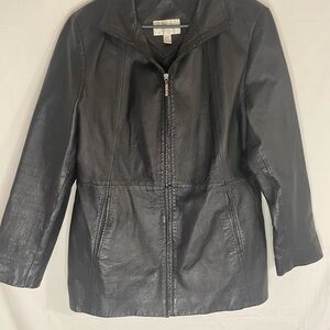 Worthington Leather Jacket Black Coat Full Zip Lined Womens Size Large